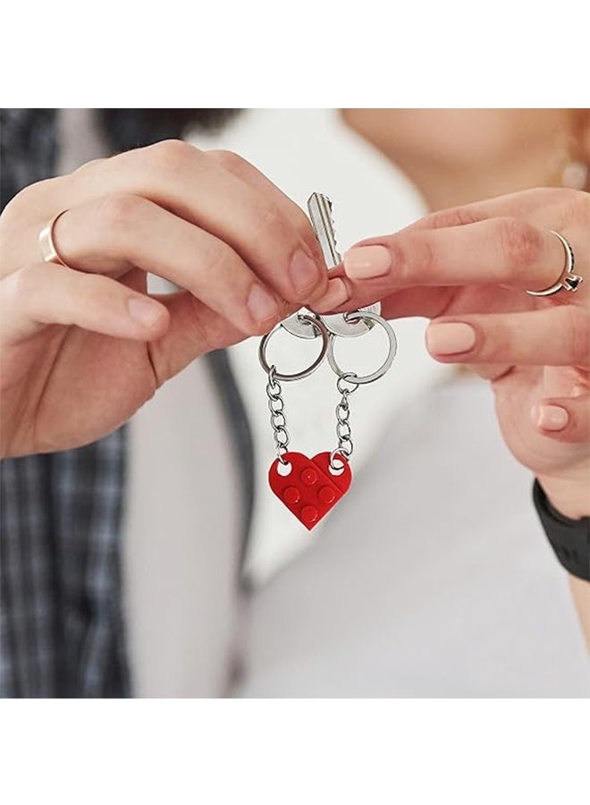 2Pairs Couple Heart Keyring, Matching Brick Heart Keychain for Him and Her, Gift for Anniversary, Valentine's Day or Birthday, 2-in-1 Interlocking Couples Keyrings(Red & Black) - Image 5